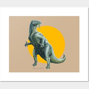 Iguanodon Cut Out (with Orange Disc) Posters and Art